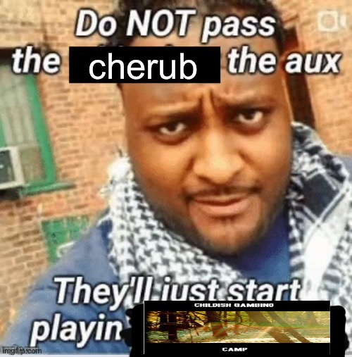 campcampcampcampcampcampcamp | cherub | image tagged in do not pass the x the aux they ll just start playin y | made w/ Imgflip meme maker