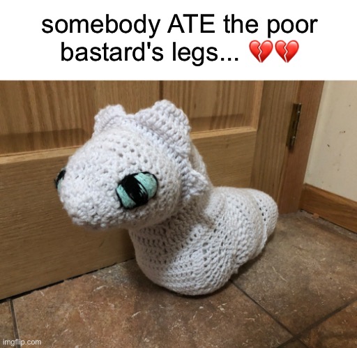 somebody ATE the poor bastard's legs... 💔💔 | made w/ Imgflip meme maker