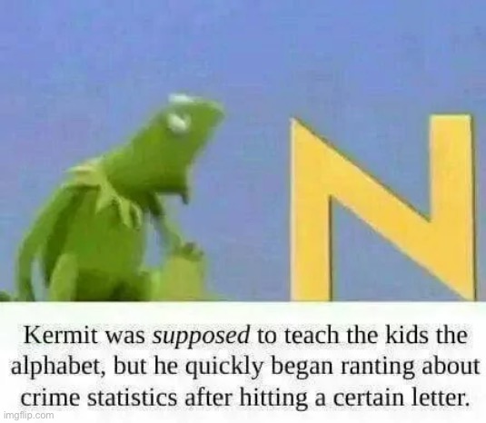 Kermit not in front of the children (if you don’t get look at tags) | image tagged in kermit the frog,n word,crime,black people | made w/ Imgflip meme maker