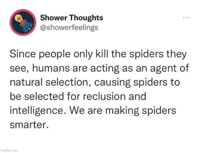 Bio joke | image tagged in biology,spiders,arachnophobia,arachnids,natural selection | made w/ Imgflip meme maker