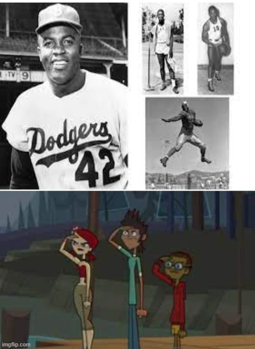 Zoey, Cameron and Mike Salute Jackie Robinson | image tagged in total drama | made w/ Imgflip meme maker