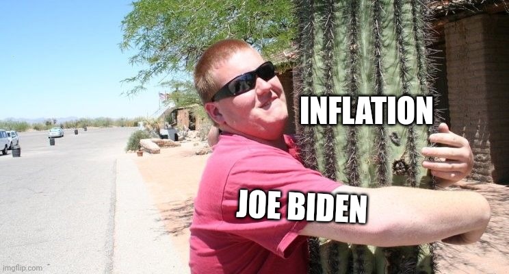 He he | INFLATION; JOE BIDEN | image tagged in man hugging cactus | made w/ Imgflip meme maker