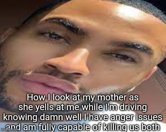 lightskin stare | How I look at my mother as she yells at me while I'm driving knowing damn well I have anger issues and am fully capable of killing us both | image tagged in lightskin stare | made w/ Imgflip meme maker