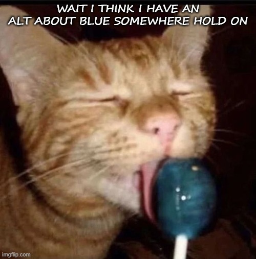 silly goober 2 | WAIT I THINK I HAVE AN ALT ABOUT BLUE SOMEWHERE HOLD ON | image tagged in silly goober 2 | made w/ Imgflip meme maker