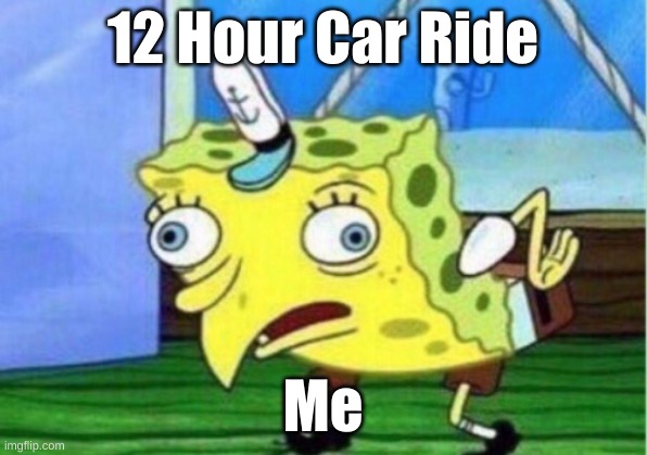 Car ride | 12 Hour Car Ride; Me | image tagged in memes,mocking spongebob | made w/ Imgflip meme maker