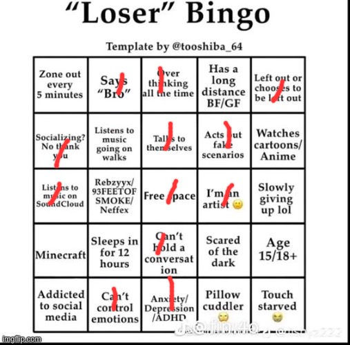 loser bingo | image tagged in loser bingo | made w/ Imgflip meme maker