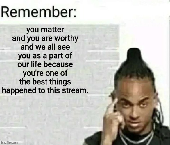 Remember | you matter and you are worthy and we all see you as a part of our life because you're one of the best things happened to this stream. | image tagged in remember | made w/ Imgflip meme maker