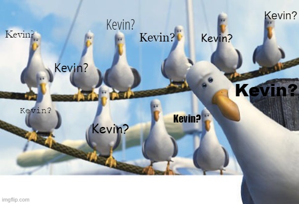 Don't Question this, There's a reason for it. | Kevin? Kevin? Kevin? Kevin? Kevin? Kevin? Kevin? Kevin? Kevin? Kevin? | image tagged in finding nemo seagulls | made w/ Imgflip meme maker