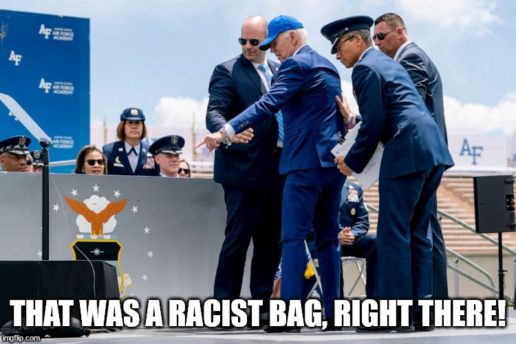 Biden Blame | THAT WAS A RACIST BAG, RIGHT THERE! | image tagged in biden blame | made w/ Imgflip meme maker
