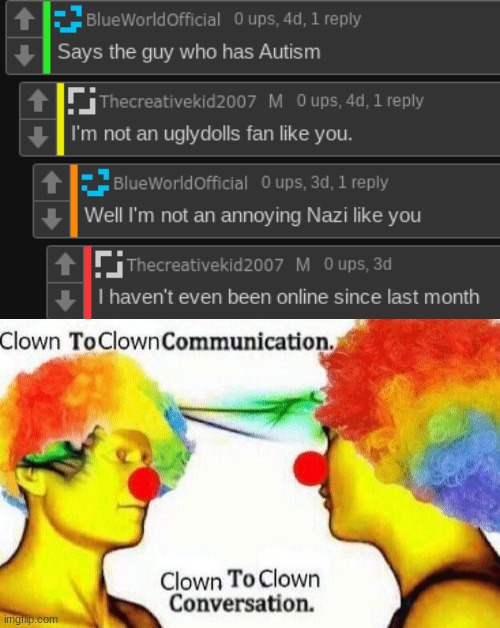image tagged in clown to clown conversation | made w/ Imgflip meme maker