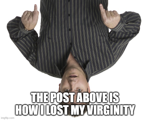 Pointing Down Disbelief | THE POST ABOVE IS HOW I LOST MY VIRGINITY | image tagged in pointing down disbelief | made w/ Imgflip meme maker