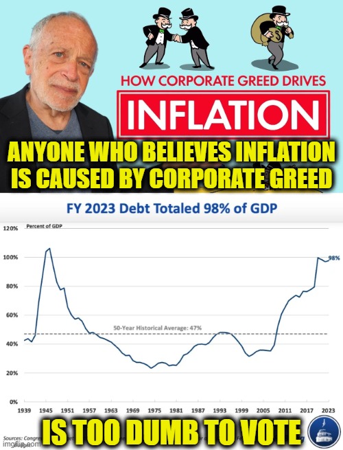 2023 Deficit Hit $1.7 Trillion | ANYONE WHO BELIEVES INFLATION
IS CAUSED BY CORPORATE GREED; IS TOO DUMB TO VOTE | image tagged in inflation | made w/ Imgflip meme maker