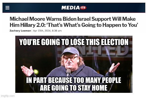 Michael Moore Calls The 2024 Presidential Election | image tagged in michael moore,israel,iran,world war 3,joe biden,don't | made w/ Imgflip meme maker