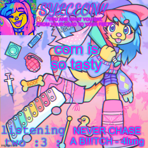 THIS IS SYLCEON SPEAKJIN AND UR LISTENIN 2 4LUNG!! | corn is so tasty; NEVER CHASE A B!!!TCH - 4lung | image tagged in this is sylceon speakjin and ur listenin 2 4lung | made w/ Imgflip meme maker