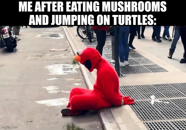 In my defense, officer... | ME AFTER EATING MUSHROOMS AND JUMPING ON TURTLES: | image tagged in arrested elmo | made w/ Imgflip meme maker