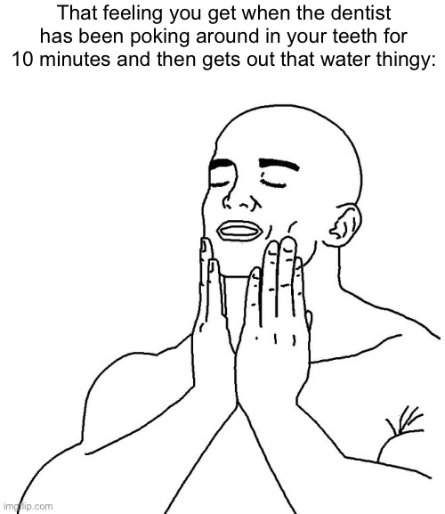 Satisfaction | That feeling you get when the dentist has been poking around in your teeth for 10 minutes and then gets out that water thingy: | image tagged in satisfaction,dentist | made w/ Imgflip meme maker
