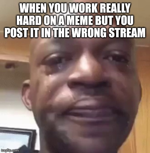 sad man | WHEN YOU WORK REALLY HARD ON A MEME BUT YOU POST IT IN THE WRONG STREAM | image tagged in sad man | made w/ Imgflip meme maker
