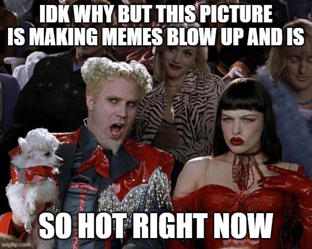 So Hot Right Now Mugatu | IDK WHY BUT THIS PICTURE IS MAKING MEMES BLOW UP AND IS; SO HOT RIGHT NOW | image tagged in idk why,mugatu so hot right now,hope you guys like this meme,comment if ur like me and u read tags | made w/ Imgflip meme maker