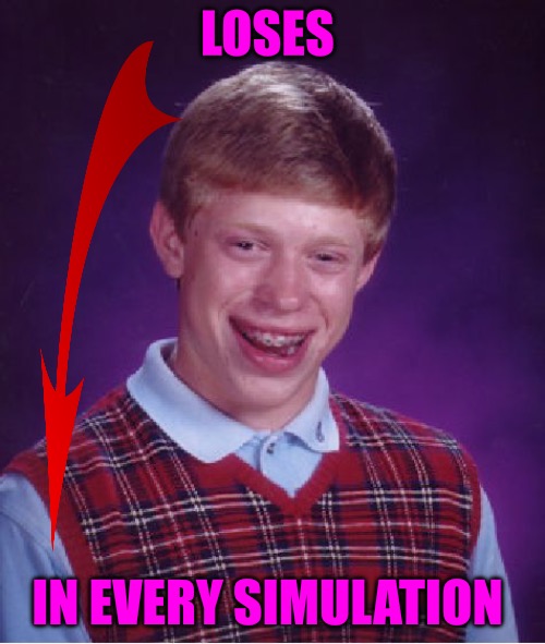 Bad Luck Brian Meme | LOSES; IN EVERY SIMULATION | image tagged in memes,bad luck brian,bad memes,simulation,loser,bad luck | made w/ Imgflip meme maker