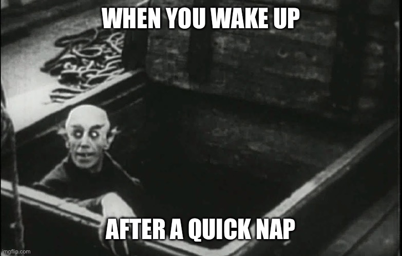Nap time | WHEN YOU WAKE UP; AFTER A QUICK NAP | image tagged in nosferatu,nap,wake up | made w/ Imgflip meme maker