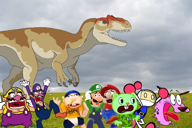 Wario and Friends dies by a Allosaurus during a picnic | image tagged in empty field,wario dies,crossover | made w/ Imgflip meme maker