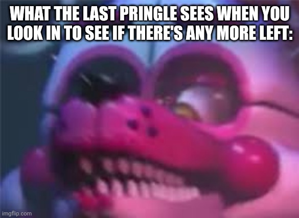 Fnaf | WHAT THE LAST PRINGLE SEES WHEN YOU LOOK IN TO SEE IF THERE'S ANY MORE LEFT: | image tagged in fnaf | made w/ Imgflip meme maker