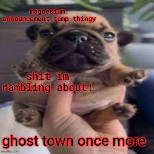 just got home from a walk | ghost town once more | image tagged in pug temp | made w/ Imgflip meme maker