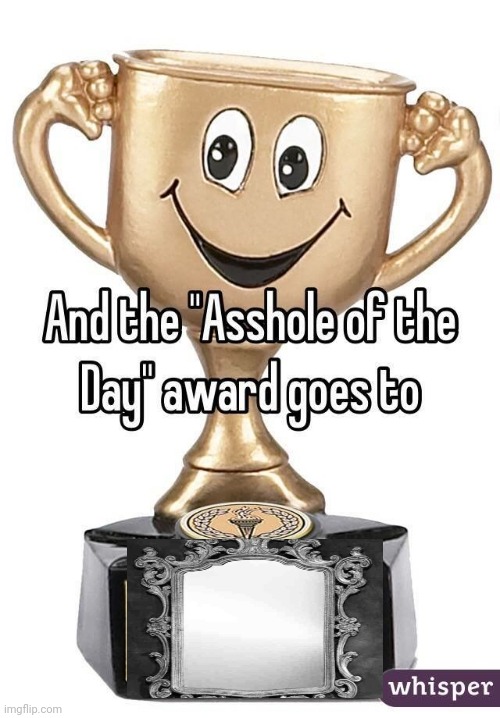 Asshole of the day award  | image tagged in asshole of the day award | made w/ Imgflip meme maker