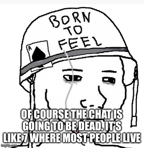 War wojak | OF COURSE THE CHAT IS GOING TO BE DEAD. IT’S LIKE 7 WHERE MOST PEOPLE LIVE | image tagged in war wojak | made w/ Imgflip meme maker