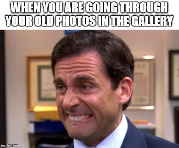 When you open an album of old pics | WHEN YOU ARE GOING THROUGH YOUR OLD PHOTOS IN THE GALLERY | image tagged in cringe,bruh,dies from cringe,cringe worthy | made w/ Imgflip meme maker