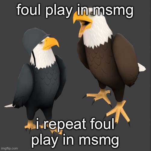 tf2 eagles | foul play in msmg; i repeat foul play in msmg | image tagged in tf2 eagles | made w/ Imgflip meme maker