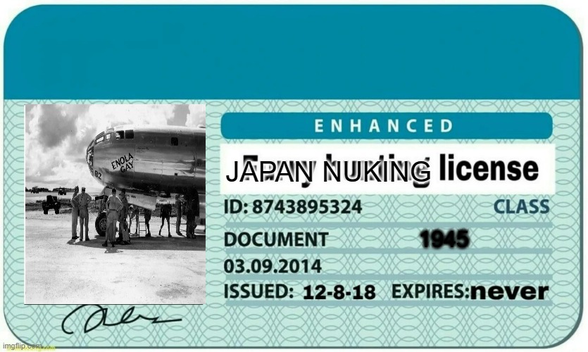 furry hunting license | JAPAN NUKING; 1945 | image tagged in furry hunting license | made w/ Imgflip meme maker