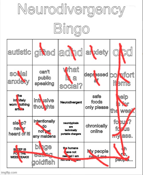 Neurodivergency Bingo | image tagged in neurodivergency bingo | made w/ Imgflip meme maker