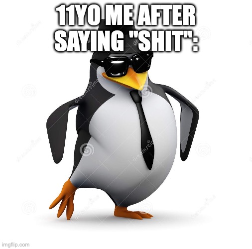 3D Cool Penguin | 11YO ME AFTER SAYING "SHIT": | image tagged in 3d cool penguin | made w/ Imgflip meme maker