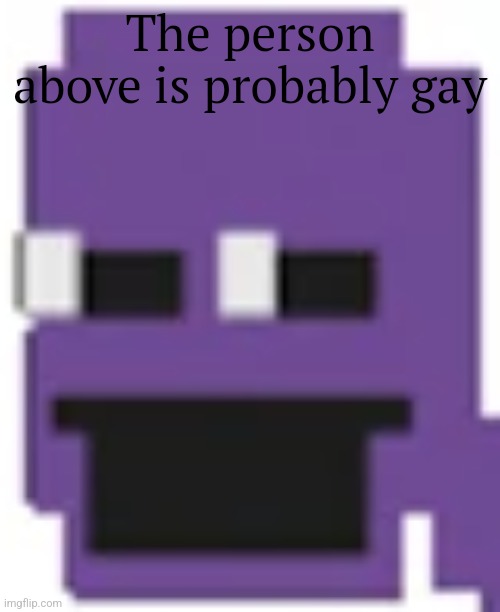 Purple Guy | The person above is probably gay | image tagged in purple guy | made w/ Imgflip meme maker