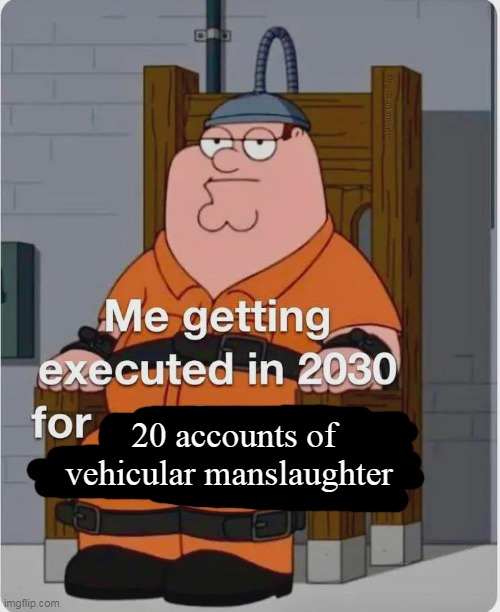not fair | 20 accounts of vehicular manslaughter | made w/ Imgflip meme maker