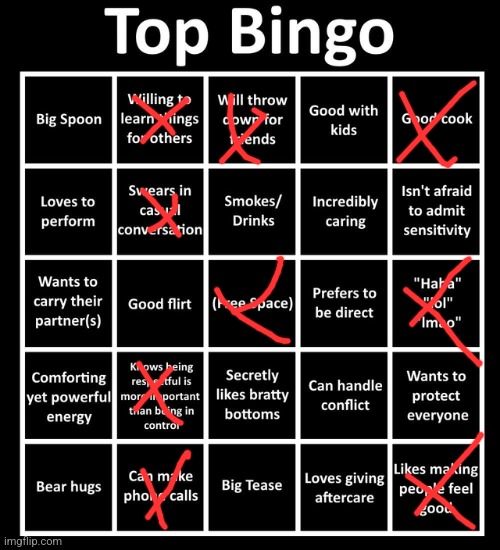Why do I keep doing these? | image tagged in top bingo | made w/ Imgflip meme maker