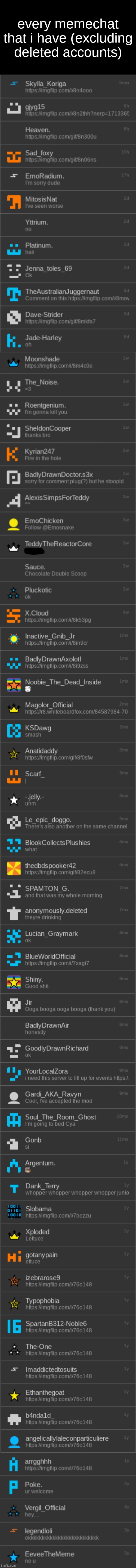every memechat that i have (excluding deleted accounts) | made w/ Imgflip meme maker