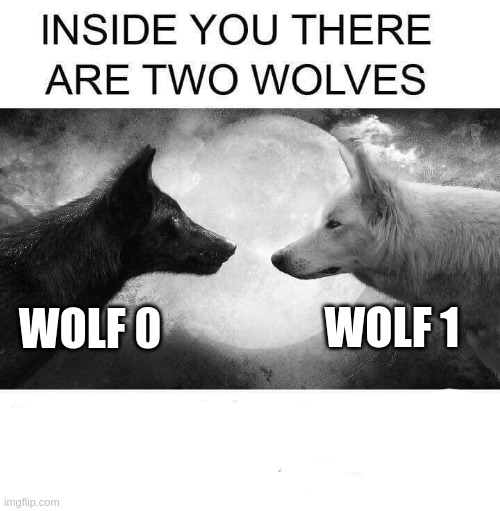 Programmers be like | WOLF 0; WOLF 1 | image tagged in inside you there are two wolves | made w/ Imgflip meme maker