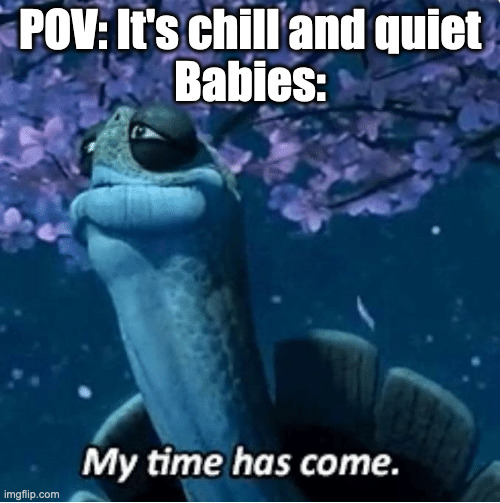 My Time Has Come | POV: It's chill and quiet
Babies: | image tagged in my time has come,babies,kung fu panda | made w/ Imgflip meme maker