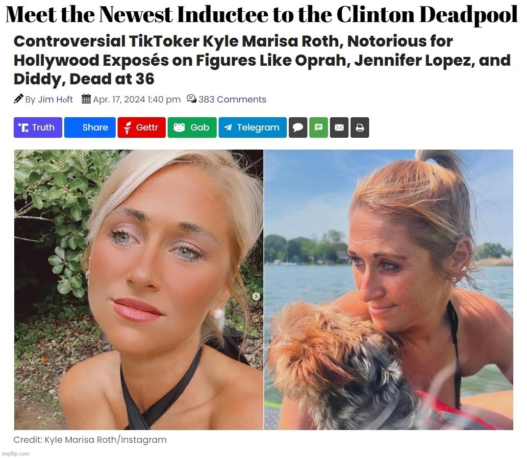 Meet the Newest Inductee to the Clinton Deadpool | image tagged in clinton deadpool,crooked hillary,deadpool pick up lines,tiktok,tiktok murder week,the murderer | made w/ Imgflip meme maker
