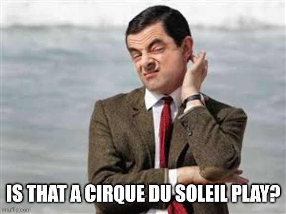Mr Bean Sarcastic | IS THAT A CIRQUE DU SOLEIL PLAY? | image tagged in mr bean sarcastic | made w/ Imgflip meme maker