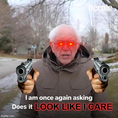 LOOK LIKE I CARE Does it | image tagged in memes,bernie i am once again asking for your support | made w/ Imgflip meme maker