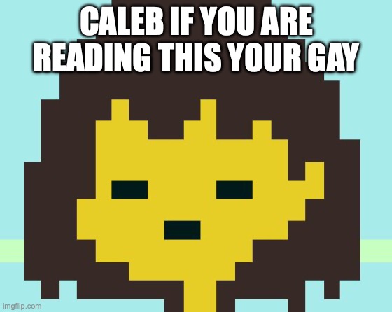 Frisk's face | CALEB IF YOU ARE READING THIS YOUR GAY | image tagged in frisk's face | made w/ Imgflip meme maker
