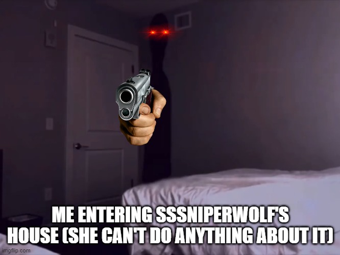 Uh oh! Poor decision Lia | ME ENTERING SSSNIPERWOLF'S HOUSE (SHE CAN'T DO ANYTHING ABOUT IT) | image tagged in alternate,memes,i have sinned | made w/ Imgflip meme maker