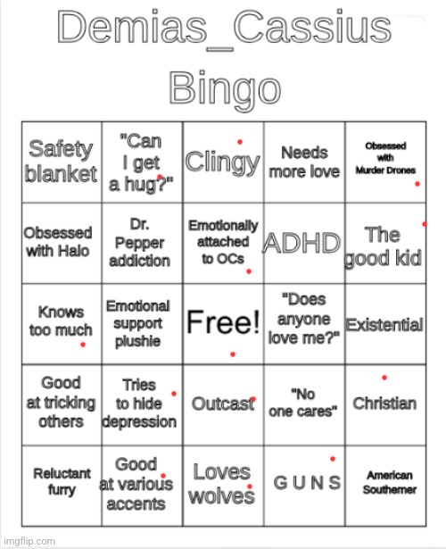 Demias_Cassius bingo | image tagged in demias_cassius bingo | made w/ Imgflip meme maker