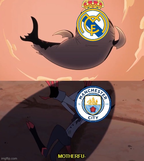 I hate my life (Im a city fan) | image tagged in moxxie vs shark,manchester city,real madrid,champions league | made w/ Imgflip meme maker