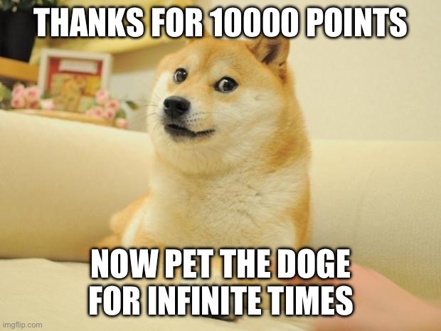 Yeppie | THANKS FOR 10000 POINTS; NOW PET THE DOGE FOR INFINITE TIMES | image tagged in memes,doge 2 | made w/ Imgflip meme maker