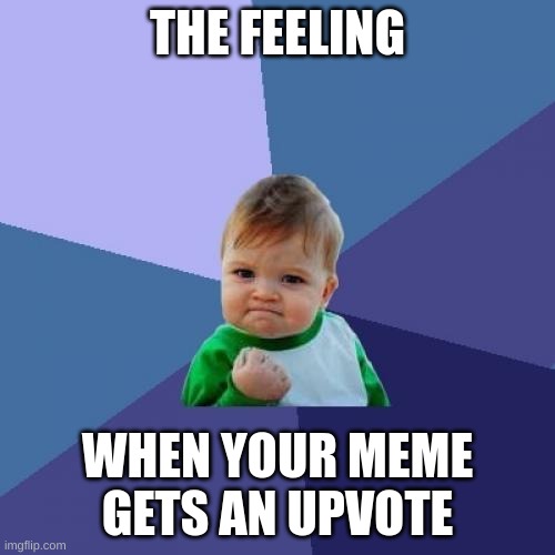 Success Kid Meme | THE FEELING; WHEN YOUR MEME GETS AN UPVOTE | image tagged in memes,success kid | made w/ Imgflip meme maker