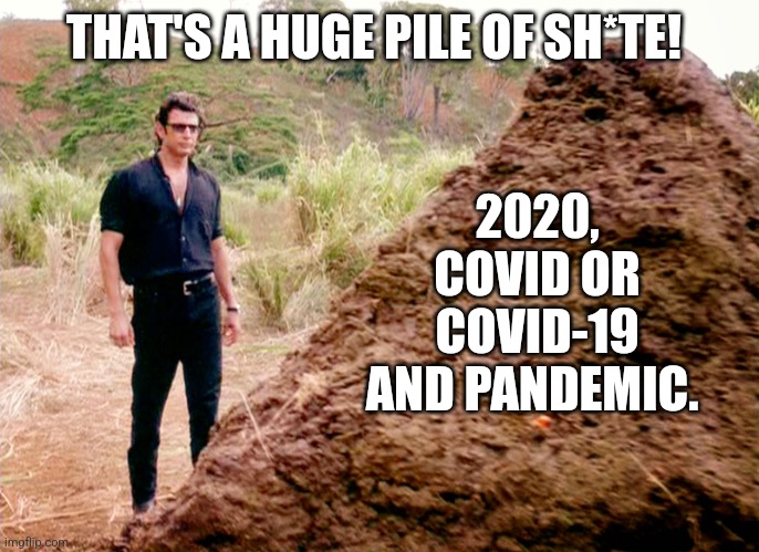 2020, covid or COVID-19 and pandemic definitely belong in the huge pile of sh*te! | 2020, COVID OR COVID-19 AND PANDEMIC. THAT'S A HUGE PILE OF SH*TE! | image tagged in memes poop jurassic park | made w/ Imgflip meme maker